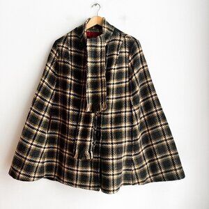 Vintage Raymond of London England Plaid Wool Cape w Neck Tie